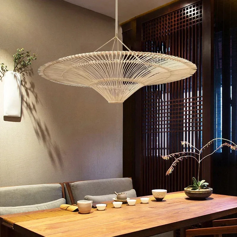 Wabi Sabi Janpanese Rattan Pendant Light Wicker Chandelier For Living Room Restaurant Shop Decor Handmade Straw Hat Chandelier