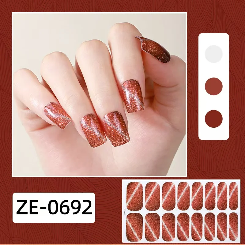 DIY Baking-free Nail Stickers Long-Lasting Gradient Cat Eye Nail Strips Patch Slider Full Cover Nail Decal Art