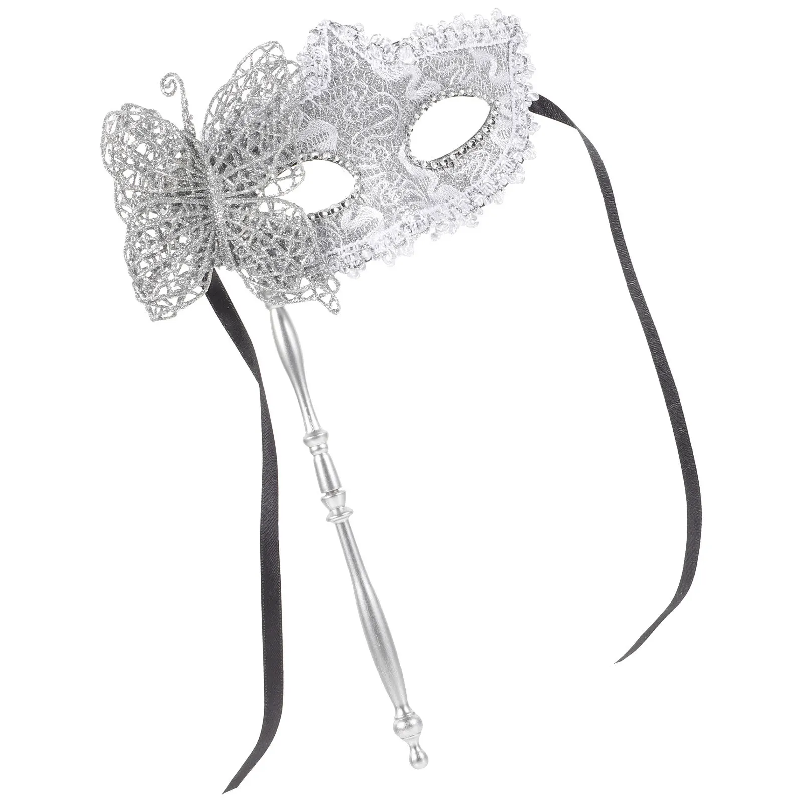 

Handheld Masquerade Mask Silver Decorative Stick for Women Prom Dancing Carnival Cosplay Festival Masquerade Mask