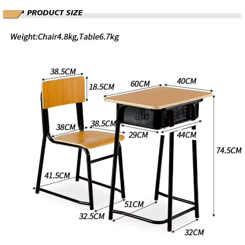 Modern Wooden Top Student Desk and Chair Set with Drawer for Classroom Hospital Home Office Use