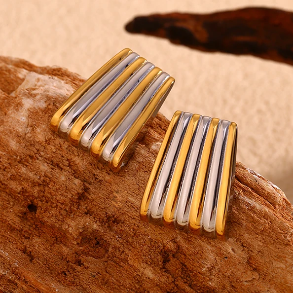 E.B.belle Mix Color Trapezium Stripe Pattern Stud Earring Hypoallergenic Waterproof Women Stainless Steel Jewelry For Women Girl