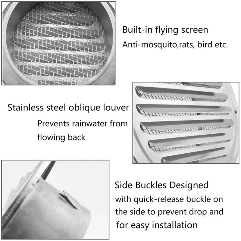 Exquisite-4Set 6 Inch Louvered Grille Cover Vent Hood Wall Air Vents With Built-In Fly Screen Mesh - 304 Stainless Steel