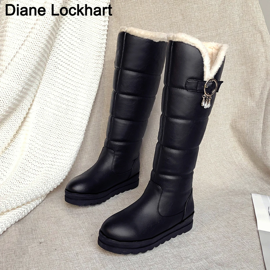 

Warm Snow Boots Women Winter Wedges Low Heels Knee High Boots Female Long High Boots Lady Platform Fur Plush Shoes Woman White