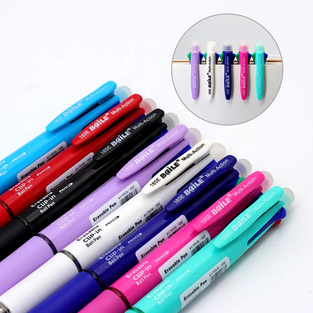 Kreative 5-in-1 mehrfarbige, löschbare Gelstifte, 2 Stück, automatischer Bleistift mit Radiergummi für Schule, Büro, Schreibbedarf, Schreibwaren – Detail 4