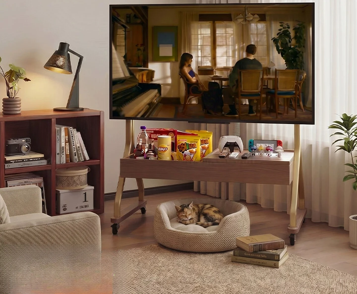 

PYJ solid wood movable bracket living room home floor with wheel storage TV cabinet