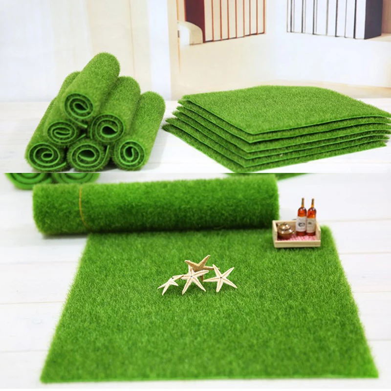 Alfombra de césped de 15x15cm, alfombras de césped artificiales verdes, césped Artificial verde musgo para jardín, accesorios de micropaisajismo DIY