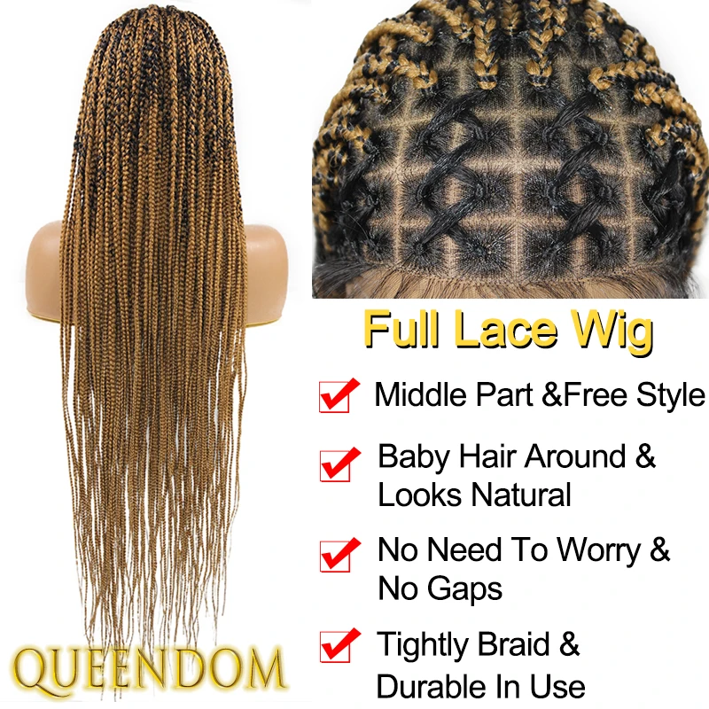 Peluca con trenzas cruzadas sintéticas, 36 pulgadas, Rubio degradado, trenzas Jumbo Cornrow, peluca trenzada, caja de encaje completo, peluca trenzada para mujeres negras