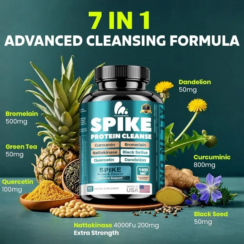Complejo Spike -4000FU nattokinase y bromélaïne 500mg | Mezcla antioxidante de curcumine 800mg+quercetin -60 gélules