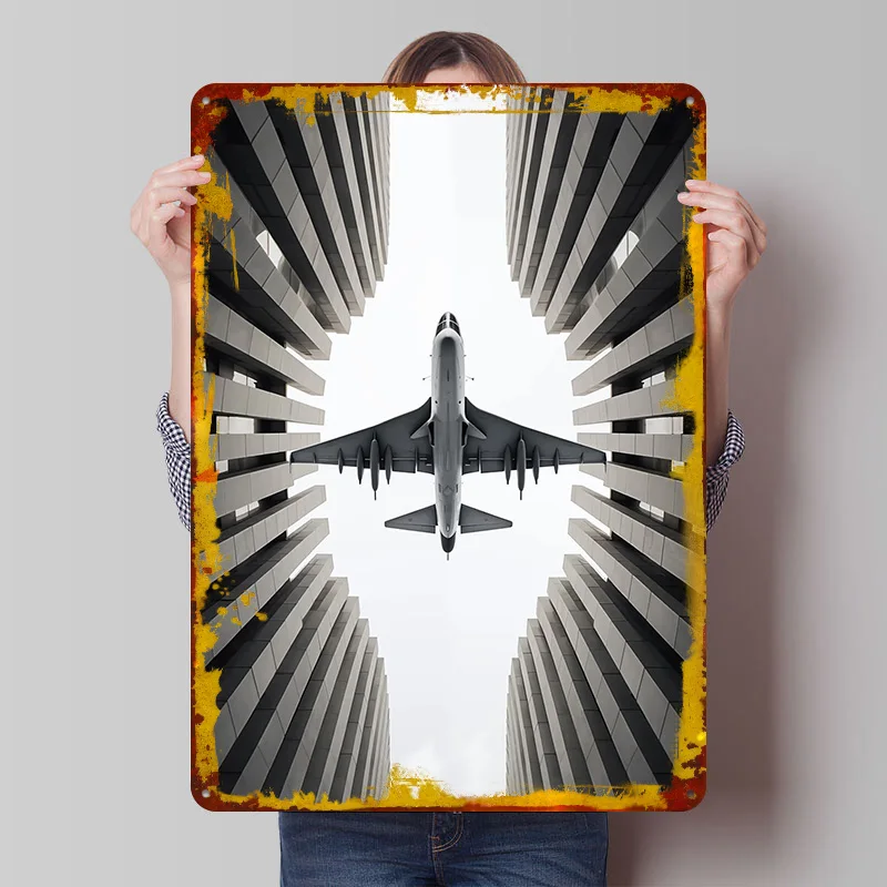 Airliner Plane Bottom View Metal Poster Customized Wall Art Retro Vintage Tinplate Signs for Office Decoration Room Coffee Bar