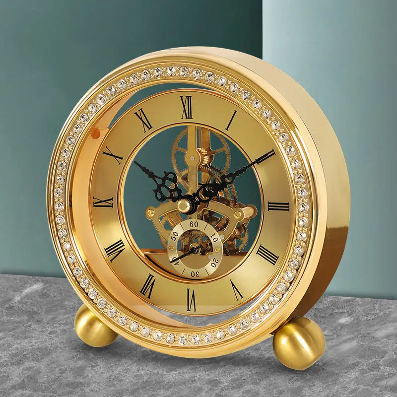 Brass Table Clock American Living Room Mute Wall Watch Stylish Desk Decoration For Study Bedroom TV Cabinets Foyer Decoration