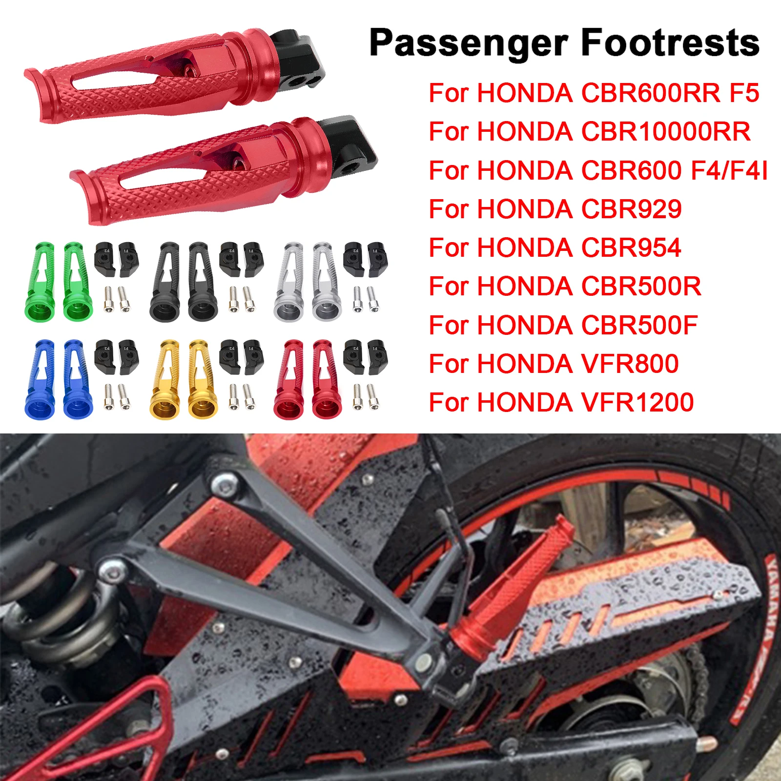 

1 Pair Rear Passenger Footrests For HONDA CBR600RR CBR10000RR CBR600 CBR929 CBR954 CBR500R CBR500F VFR800 VFR1200 FootPegs