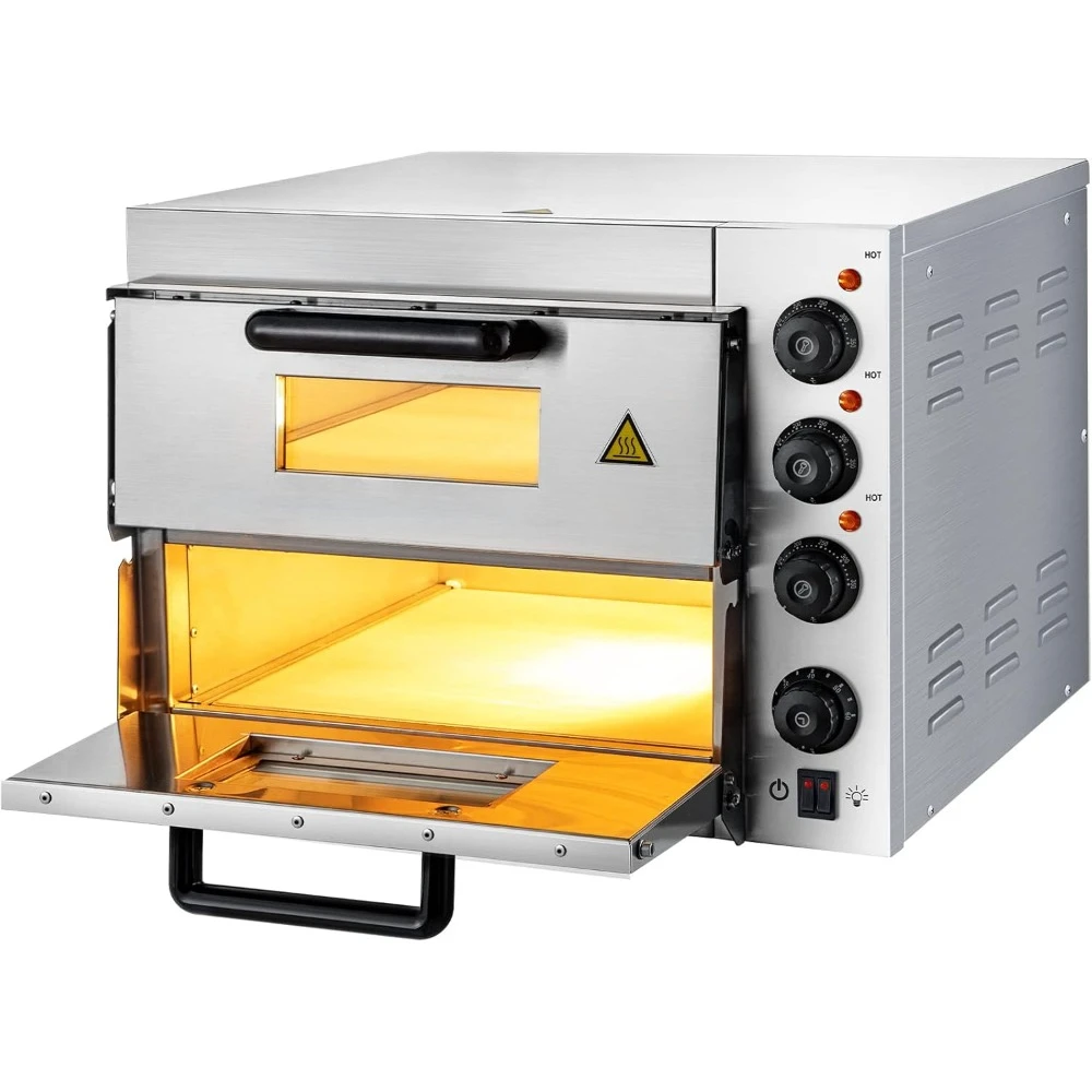 

Commercial Pizza Oven Countertop, 14" Double Deck Layer, 110V 1950W Stainless Steel Electric Pizza Oven with Stone and Shelf