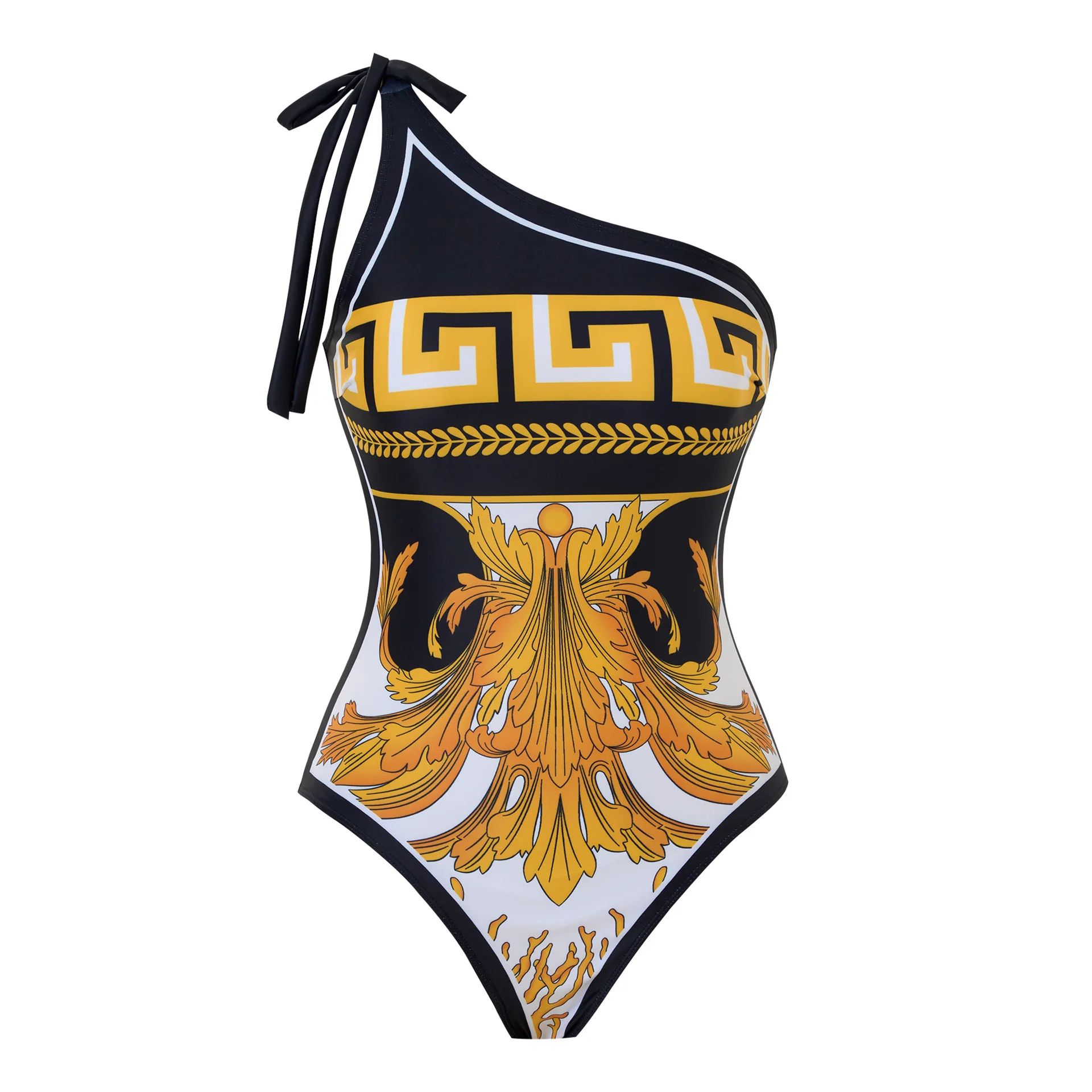 

2025 Fashion New One Piece Swimsuit Vintage Printed Bikini Sexy One Shoulder Women's Swimwear for Swimming, Beach Vacation