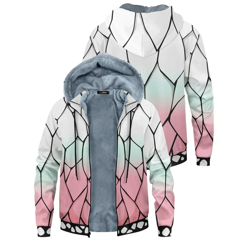 อะนิเมะKimetsuไม่มีYaiba Tanjiro Kamado Hoodies Harajuku Hoodie Sweatshirtขนาดใหญ่ฤดูหนาวขนแกะZip Up Jacketคอสเพลย์Coat MN1