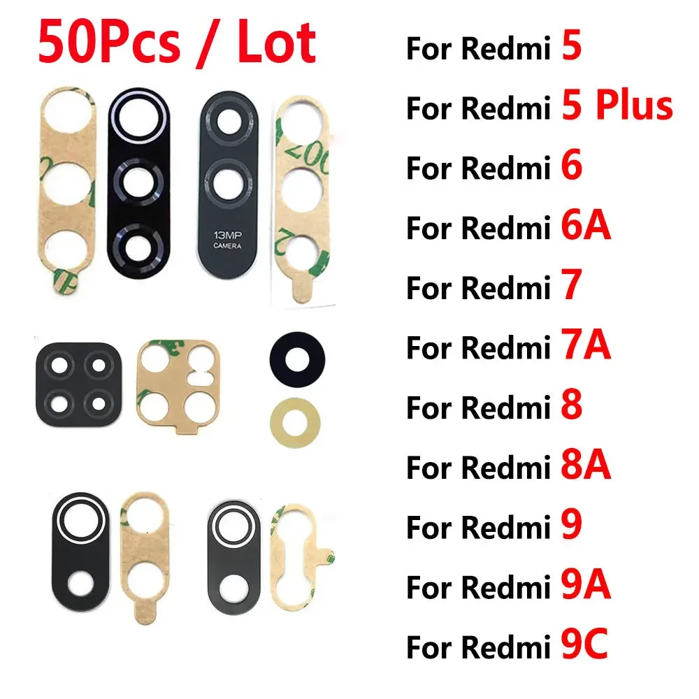 

50Pcs Back Rear Camera Glass Lens For Xiaomi Redmi 9A 9C 9 8 8A 7 6 Pro 7A 6A 5 Plus 5A 5 With Sticker Glue Adhensive