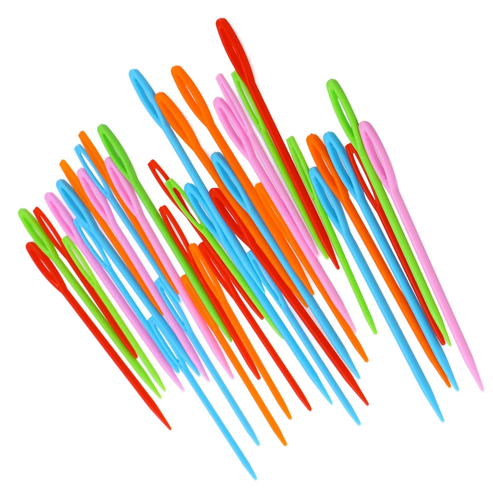 

100Pcs Plastic Sewing Needles Safety Design Colorful Large Holes Easy Threading for Adults Weaving Tools Plastic Needles