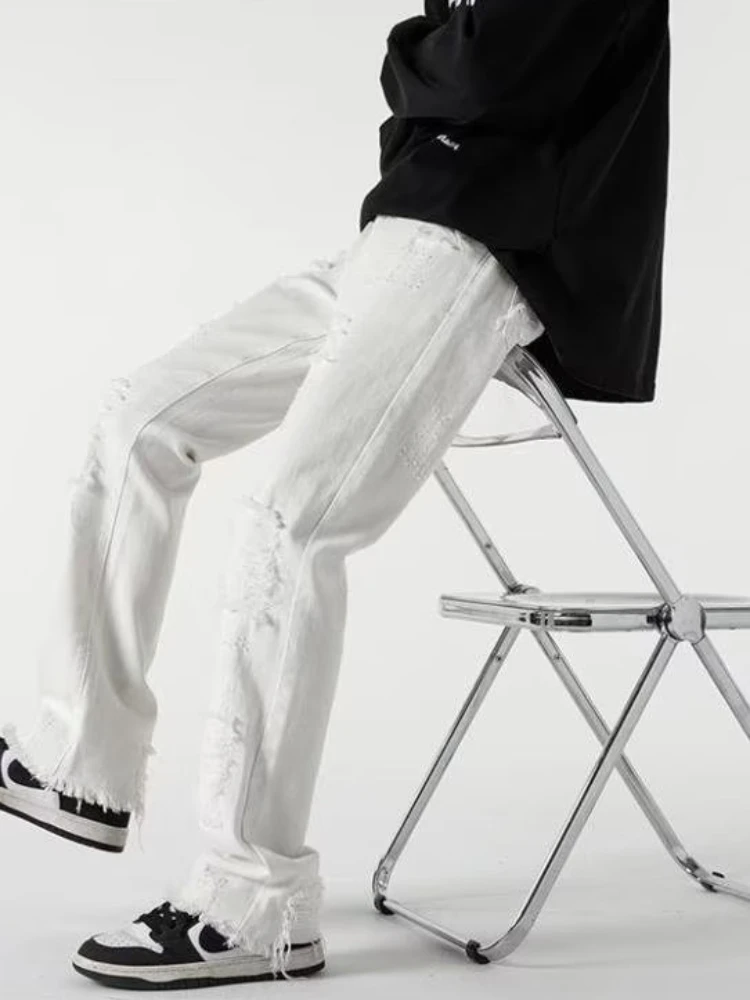 

Джинсы мужские High Street в корейском стиле с дырками джинсовые брюки универсальные шикарные Harajuku летние удобные простые студенческие хип-хоп