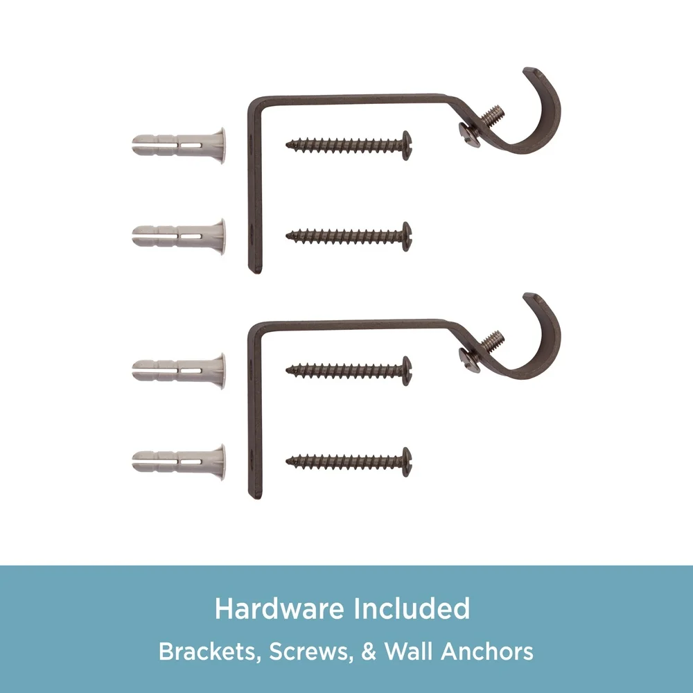 Adjustable 5/8 Inch Decorative Curtain Rod 28-48 Inch Cocoa Brown Telescoping Rod with Finials Brackets Screws Light Medium