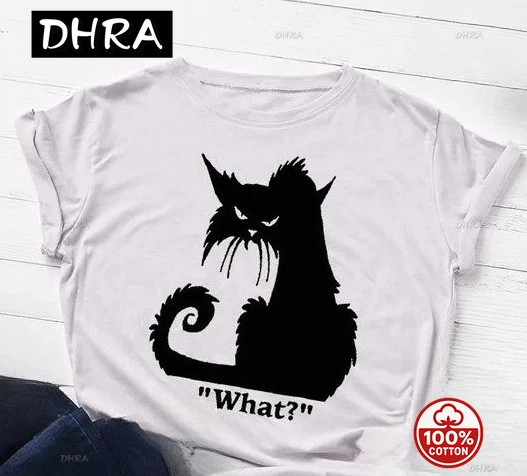 

Модная повседневная женская футболка с принтом кота в стиле Харадзюку, летняя футболка с коротким рукавом и круглым вырезом, повседневная одежда, топ, женские футболки, горячая распродажа