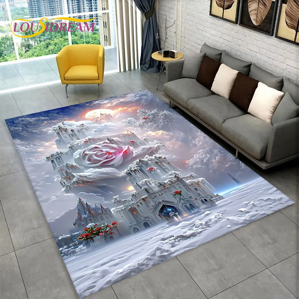 

3D Beautiful Dream Magic Castle Scenic Area Rug,Carpet Rug for Living Room Bedroom Sofa Doormat Kitchen Decor Non-slip Floor Mat