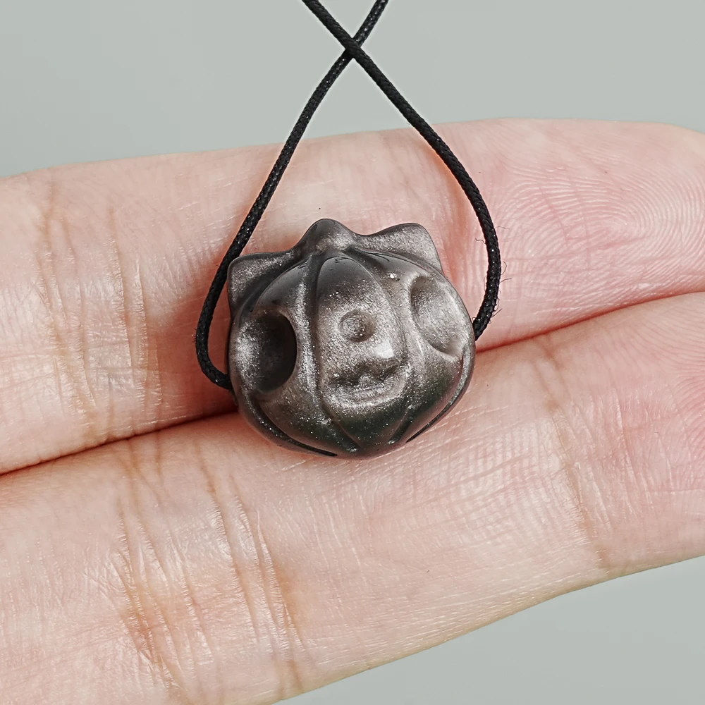 

5 шт. серебряных подвесок-тыкв из обсидиана, 16 мм, серебристо-черные, из полудрагоценного камня, для самостоятельного изготовления браслетов и ожерелий на Хэллоуин