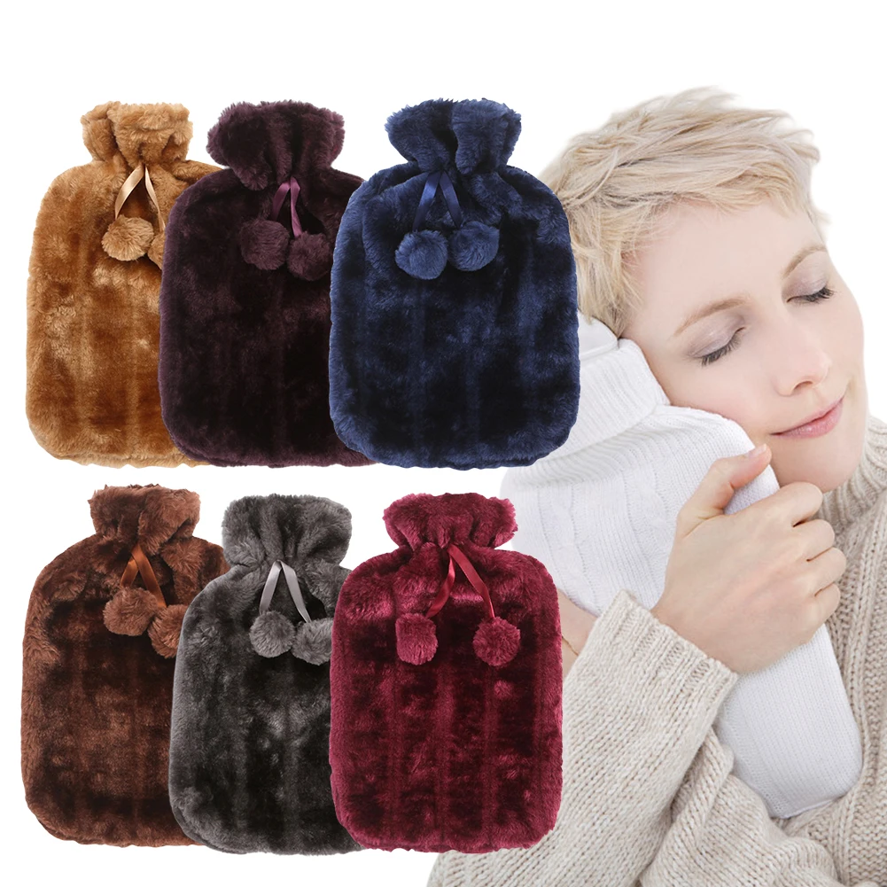 Plush Hot Water Bottle Cover Removable Faux Fur Heat Preservation Cover Winter Hot Water Bottle Cover for Women Seniors