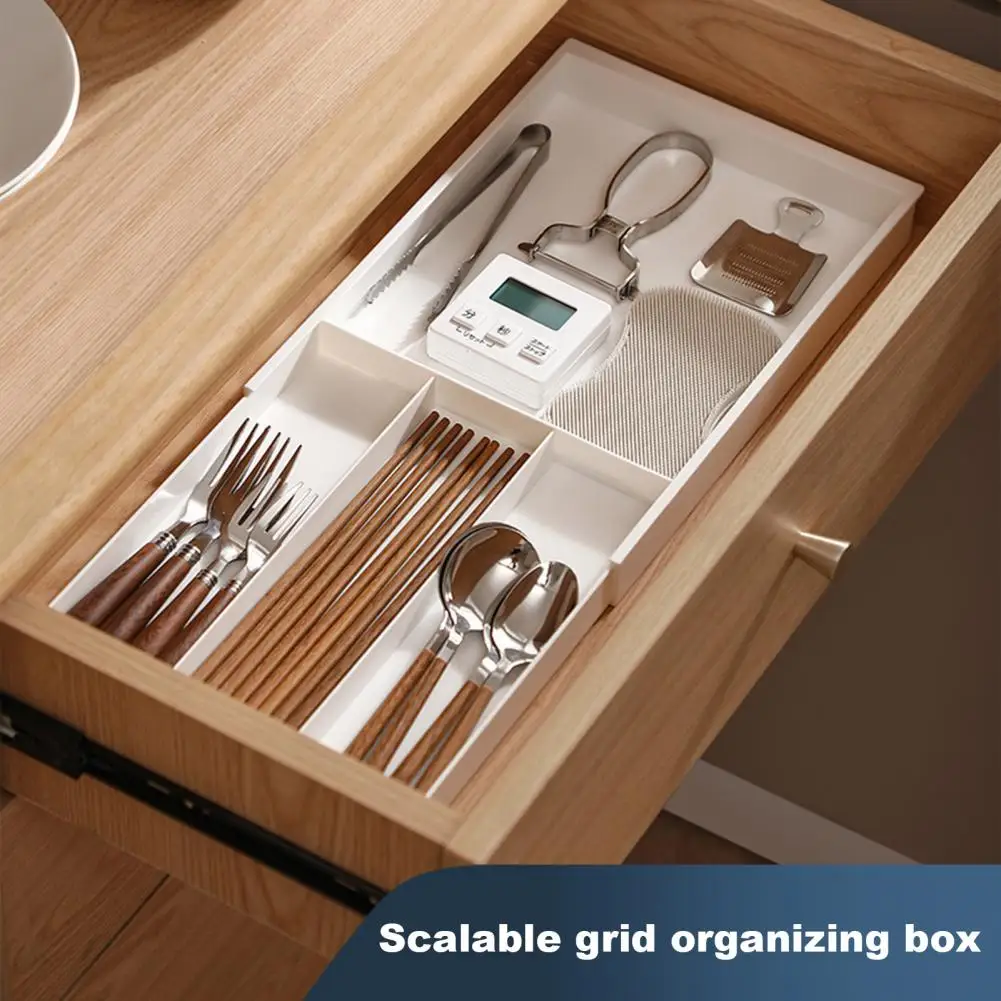 Retractable Storage Box Utensil Tray Adjustable Length Drawer Organizer Expandable Flatware Cutlery Holder