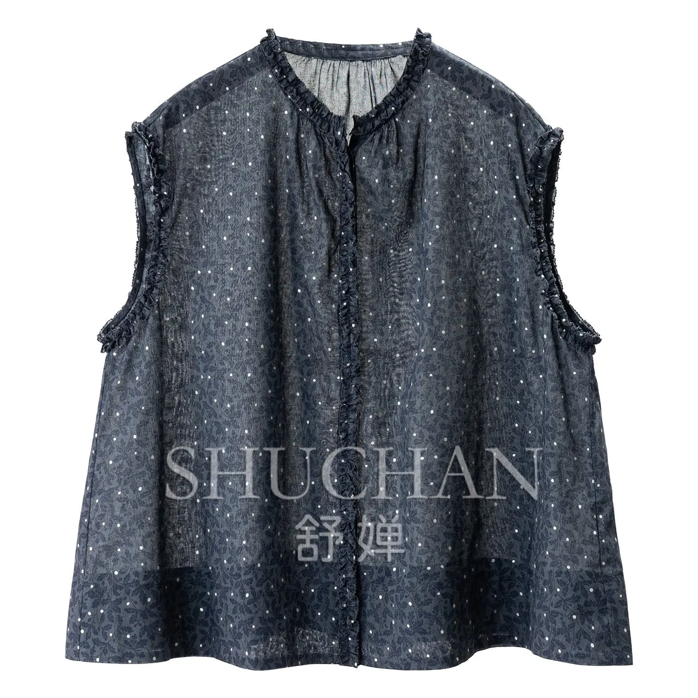 

French Tank Top Thin Summer 2026 Retro Polka Dot Printed 100% Cotton Fungus Edge Vest Shirt Women's 35W5