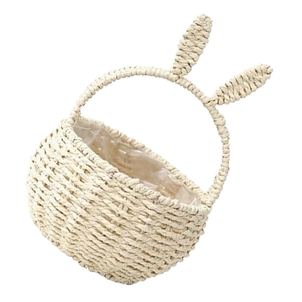 

Shopping Basket Hamper Flower Storage Handheld Woven Gift Paper Rope with Handle