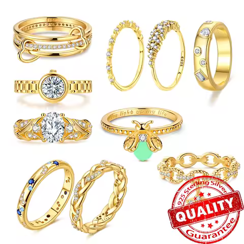 Exquisite 925 Sterling Silver Firefly Watch Star And Moon Heart-To-Heart Gold Ring Matching Jewelry Gifts