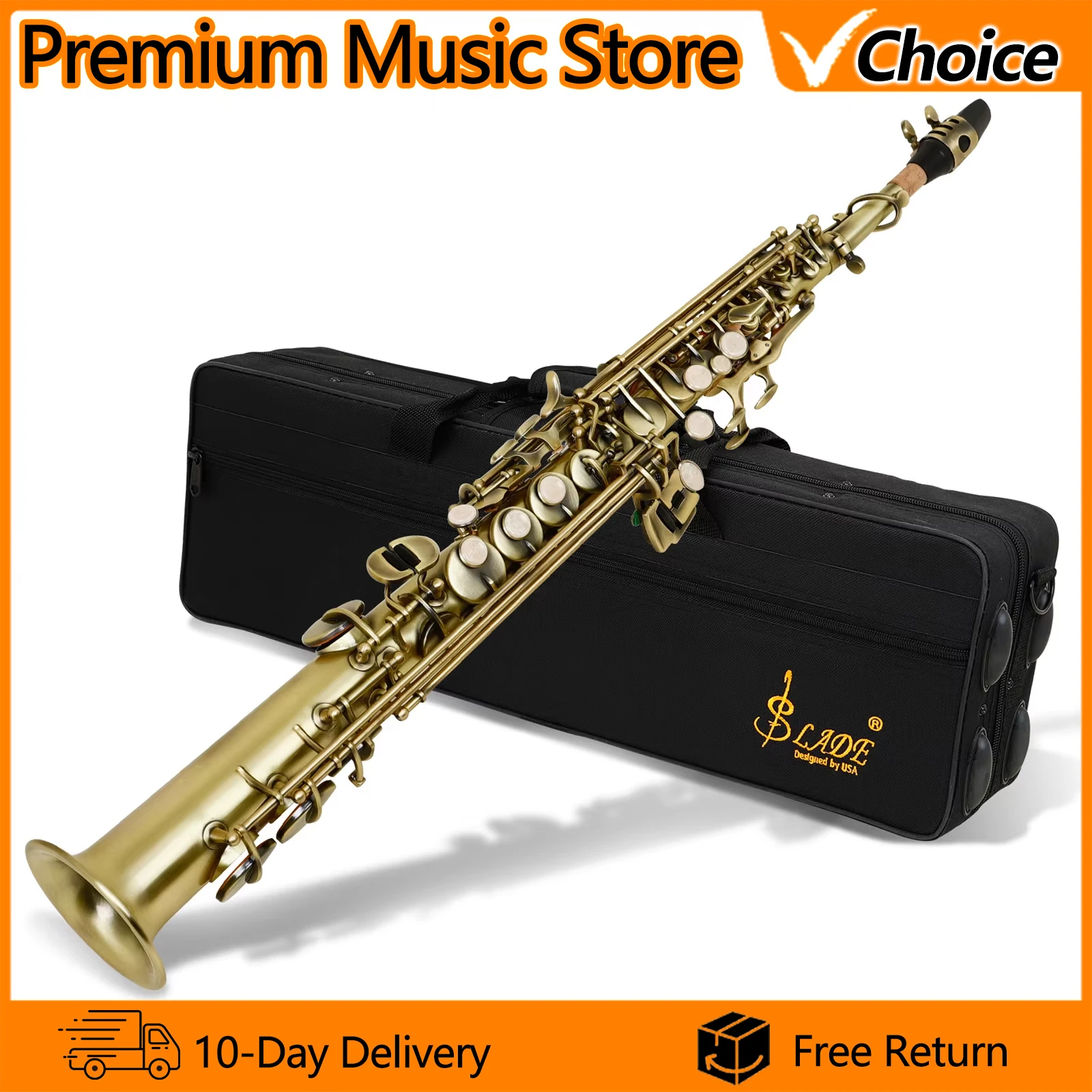 SLADE Soprano Saxophone Bb B-Flat Sax Vintage Bronze Copper Woodwind Musical Instrument Saxofone  With Case Reeds Gloves Parts
