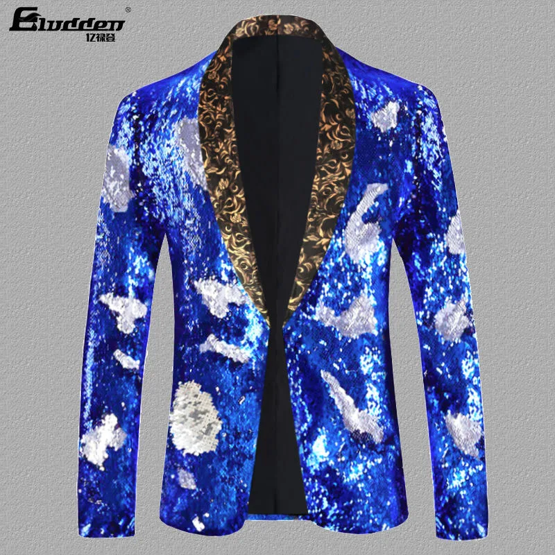 Chaqueta de traje brillante para hombre, vestido de host, traje de baile, traje de actuación de bar, chaqueta de escenario, o596