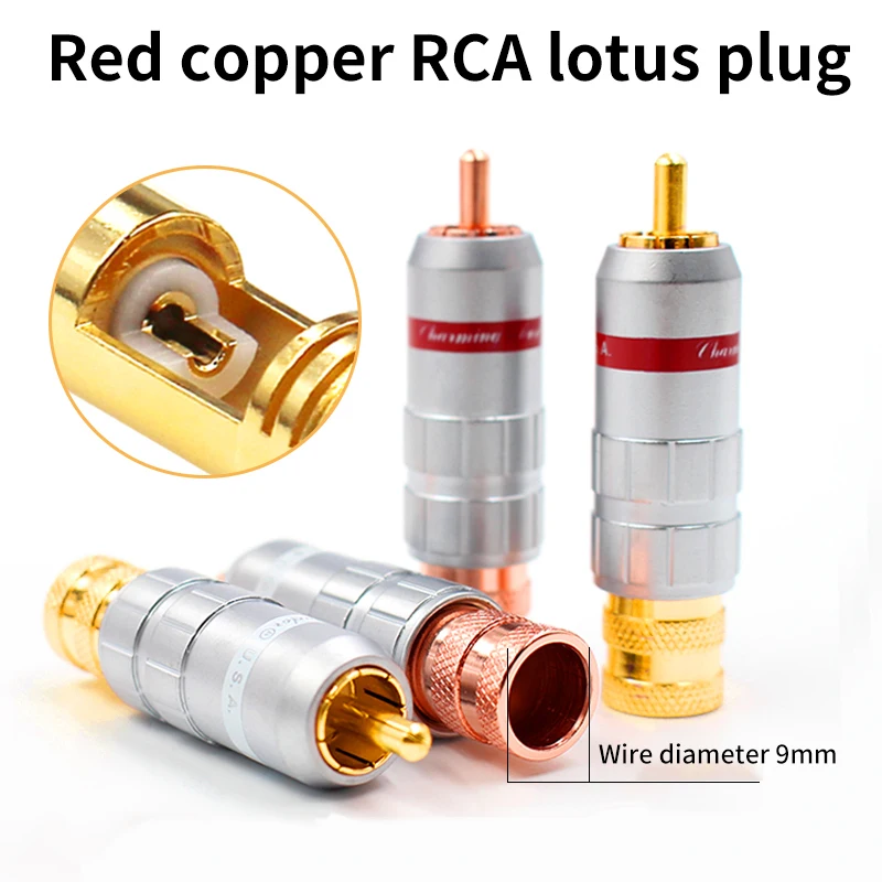 4PCS New 8016 Red Copper RCA Plugs Fever Audio Signal Cable Connector DIY Audio Cord Connector HiFi Audio Terminal Plug