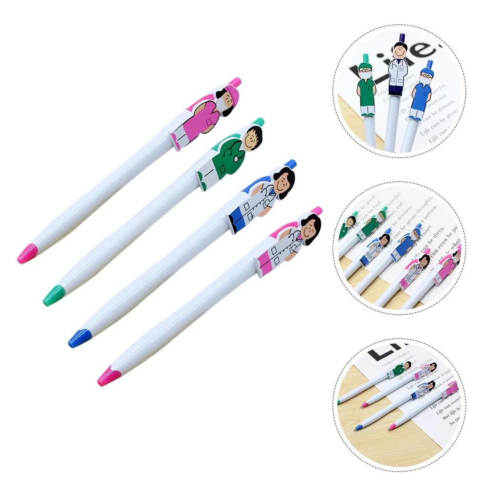 4 Pcs Cartoon Stationery Pen Holder Nurse Gifts Writing Point Plastic Office Multi-use Ballpoint Pens