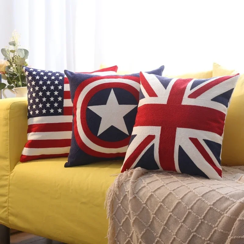 American Sofa Pillow Cover 45x45 Bedside Living Room European Beige Flag Mediterranean Style Pillow British Style Cushion Cover