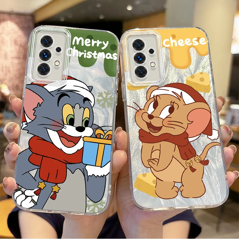 New T-Tom And J-Jerry Christmas Case For Samsung Galaxy S25 S24 S23 S22 S21 Plus Ultra S24 FE A73 A72 A55 A54 A53 Gradient Cover