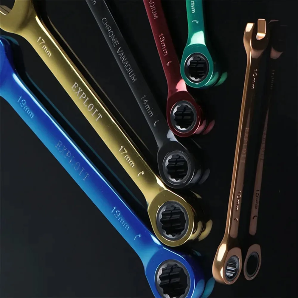 Color Ratchet Wrench Multi-function Dual-purpose Open Movable Wrench Hex Key Hand Tools Hardware 8/10/12/13/14/17/19mm