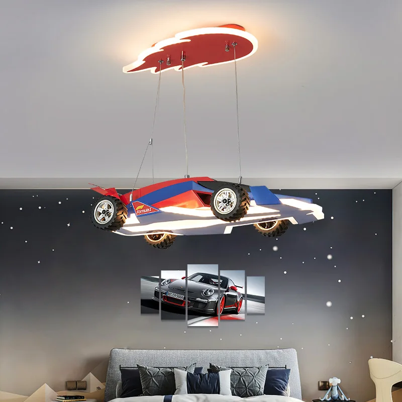 Racing Car Light Children's Room Chandeliers Racing Sports Car Model Lamps LED Warm Nursery Baby Room Boy Bedroom Chandelier