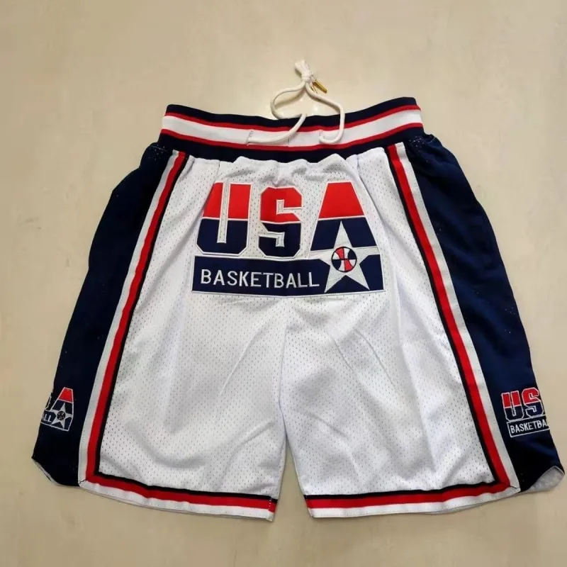 Basketball Shorts Oversize Men USA 1992 Dream Team Women Sport Embroidery High Street Hip Hop Zipper Pocket Middle Beach Pants