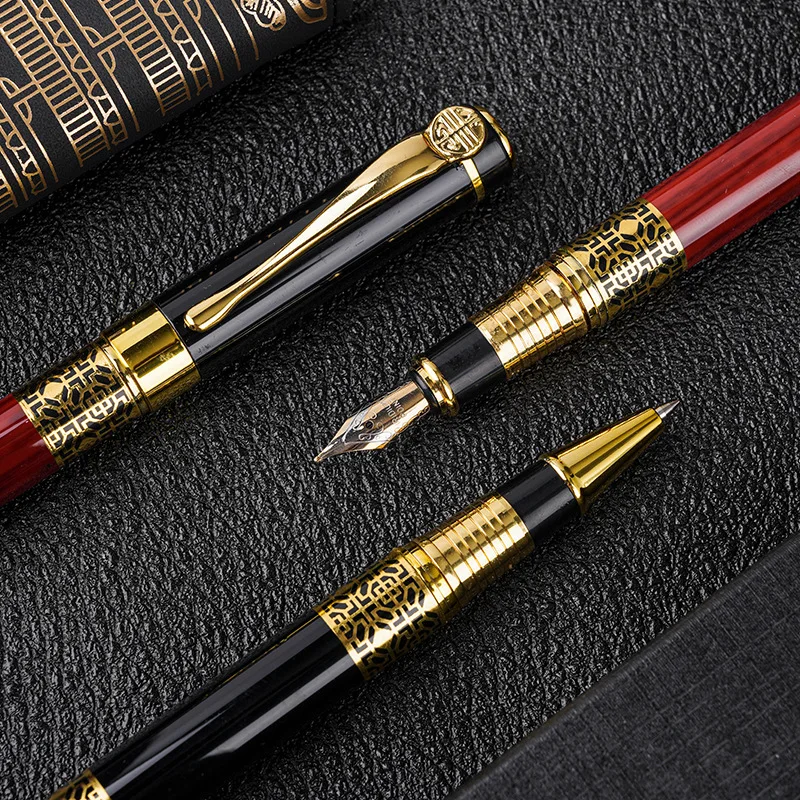 Pluma estilográfica de Metal Retro con punta F, diseño clásico con convertidor, alta calidad, para escritura empresarial, suministros escolares y de oficina, papelería
