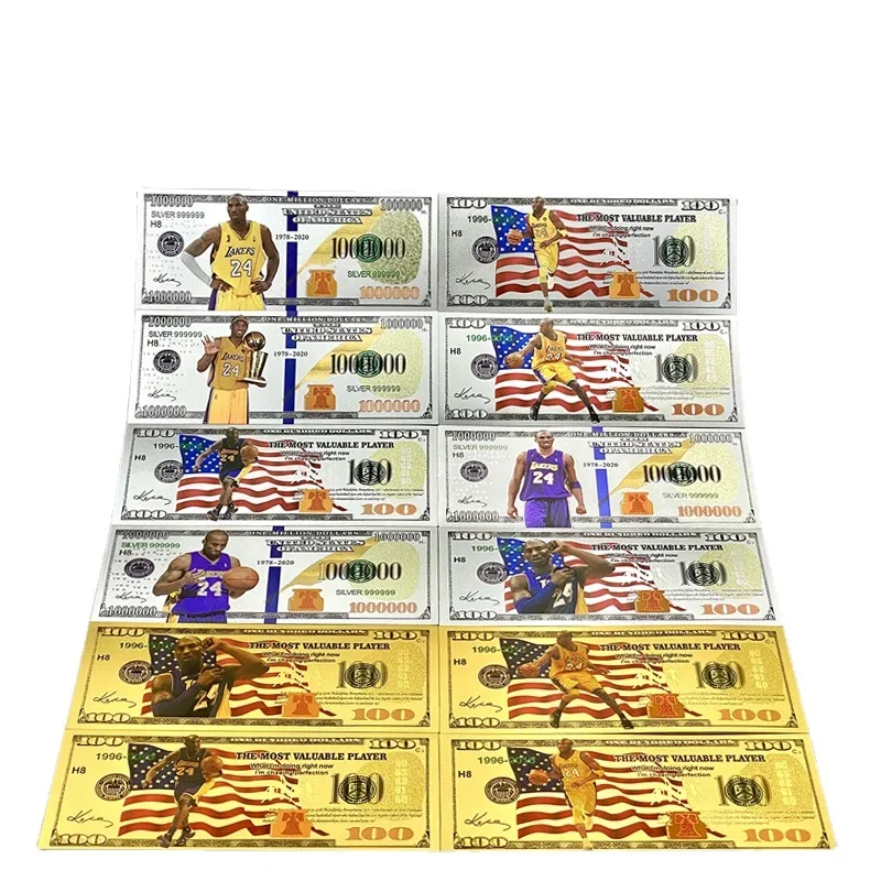 

12Pcs/Set New America Banknote 2020 Kobe Gold Banknote Dollars Banknote With 24K Gold Plated Fake Money as Bill Currency Gifts