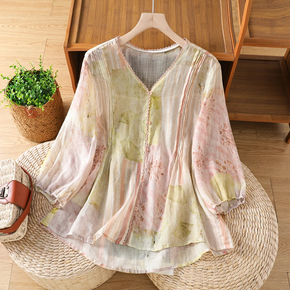 

plus Size Women's Casual Shirt Jacket Fashionable Splice Design V-Neck Short Sleeve Commute Style Summer New Arrival