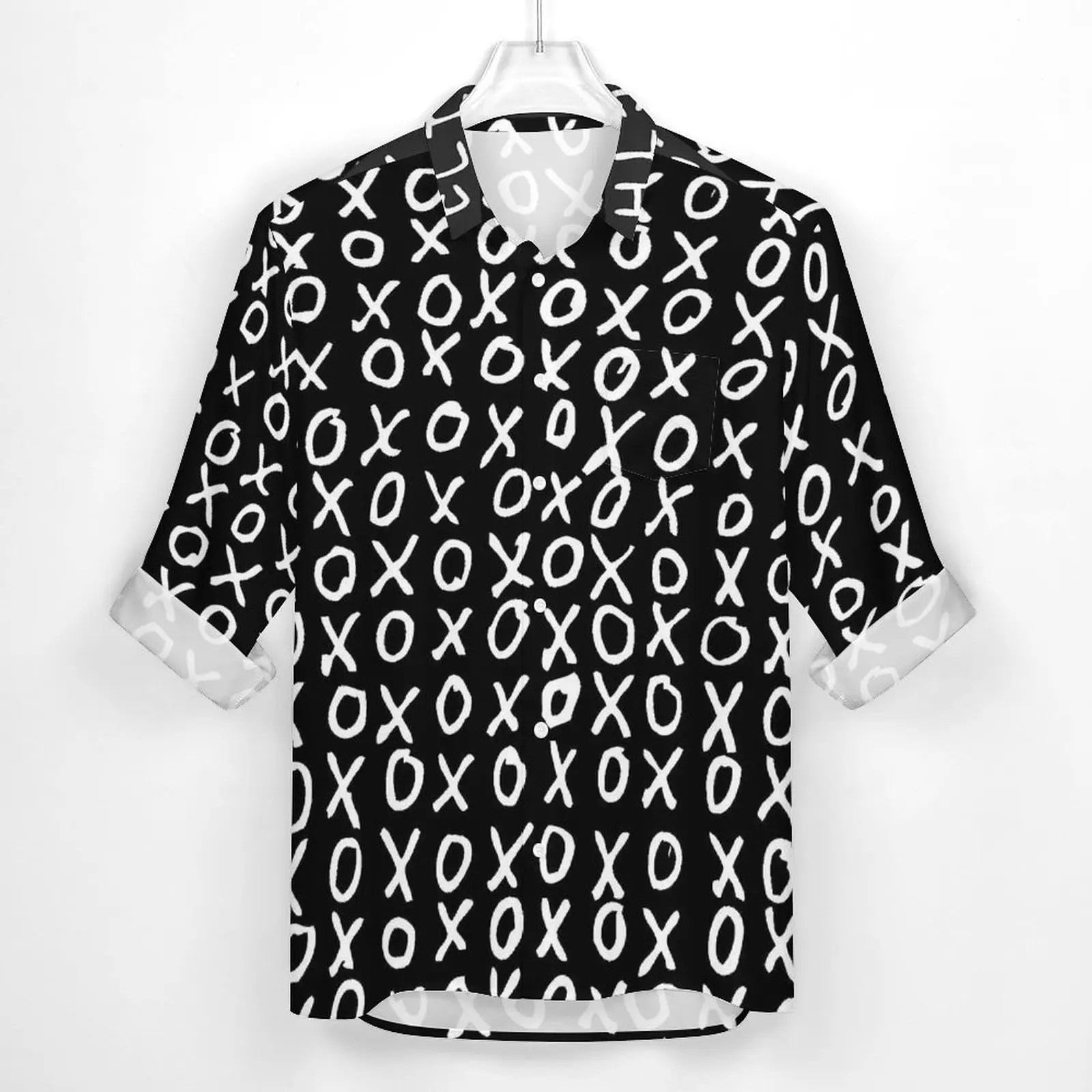 Letter Print Shirt Spring X and O Personalized Casual Shirts Men Retro Blouses Long Sleeve Custom Street Clothing Big Size