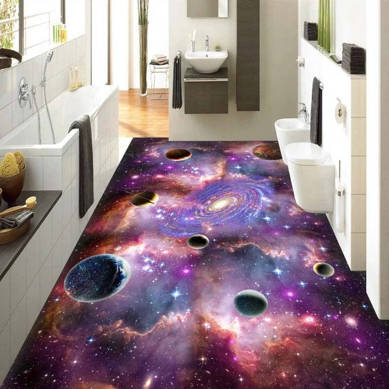 カスタム写真壁画自己粘着壁紙-3d-宇宙星空銀河床絵ステッカー浴室リビングルームレストラン