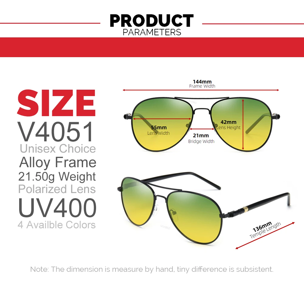 VIVIBEE-gafas de visión diurna y nocturna para hombre y mujer, lentes de Aviador UV400, polarizadas, amarillas, para conducir en el coche