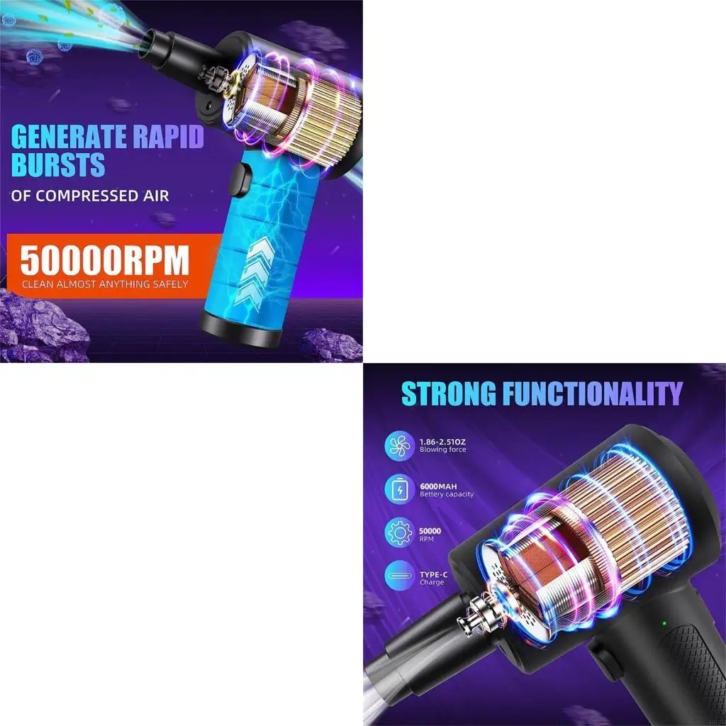 

P82E Compressed Air Duster for PC 50000RPM 3 Speed Rechargeable Air Duster Blowers