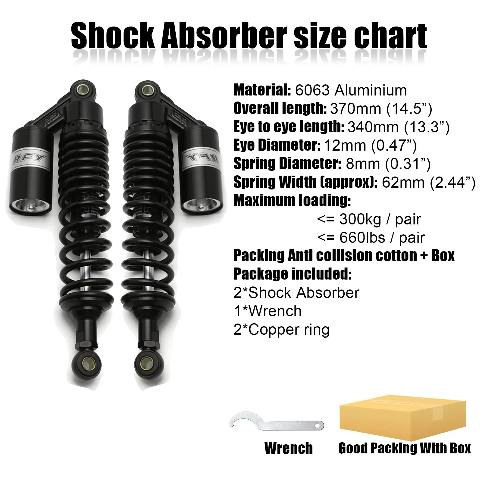 340mm GAS Rear Air Shock Absorber Suspension Motorcycle Motorcross Bike Falling Protection Accessories Spring 8mm All Black