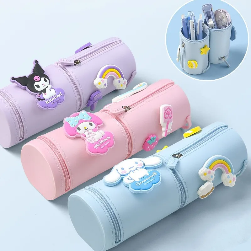 

Силиконовый пенал Sanrio с героями мультфильмов: Моя Мелодия, Куроми, Синаморолл. Складной органайзер для канцелярии, держатель для ручек. Подарок для школьника.