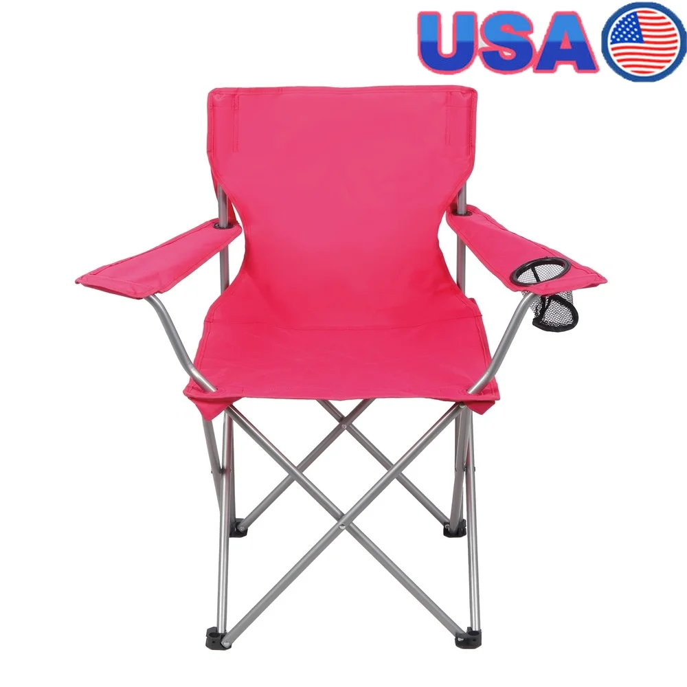 

Folding Quad Camp Chair Outdoor Portable Steel Frame Mesh Cup Holder Compact Travel Chair Durable 600D Polyester Fabric