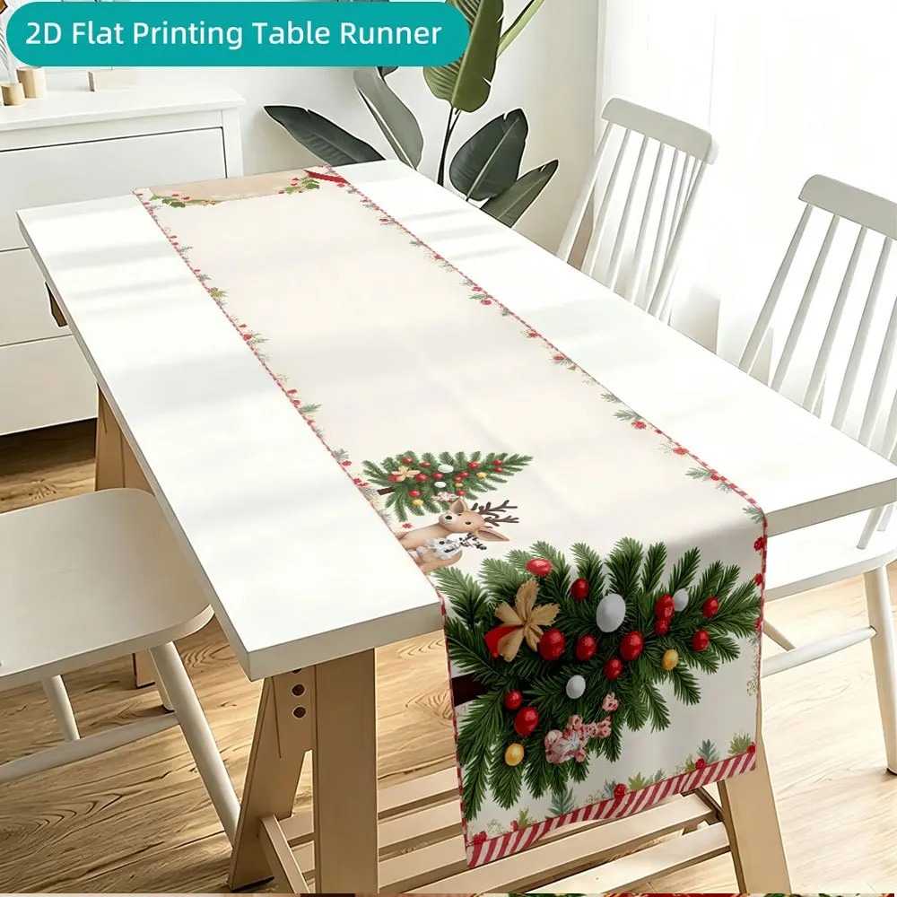 Linen Table Runner Coastal Watercolor Starfish Shell  Coral Print on White Beach House Table Decor
